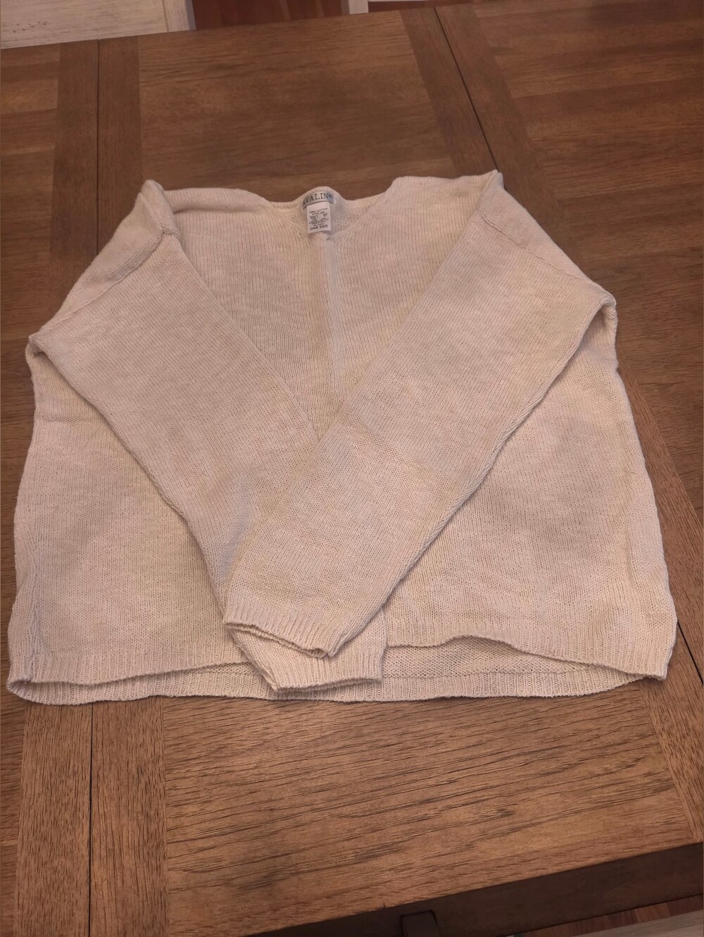 Avalin 100% Cotton Oversized V-Neck Knit Sweater One Size / Cream